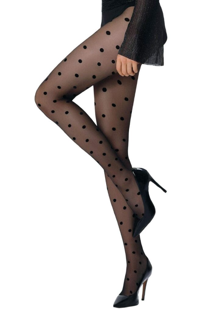 Fiore Fashion Pattern Big Polka Dot Black European Tights