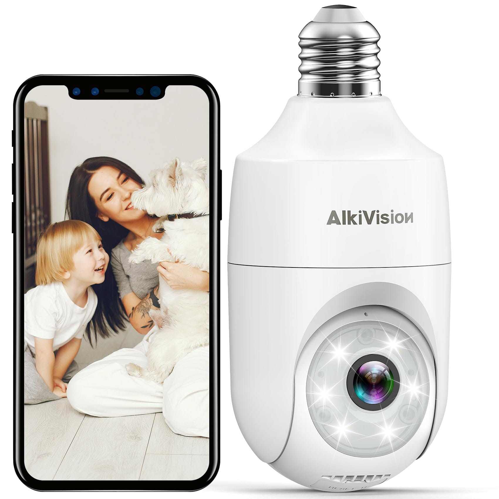 Alkivision 2K Light Bulb Security Cameras Wireless Outdoor