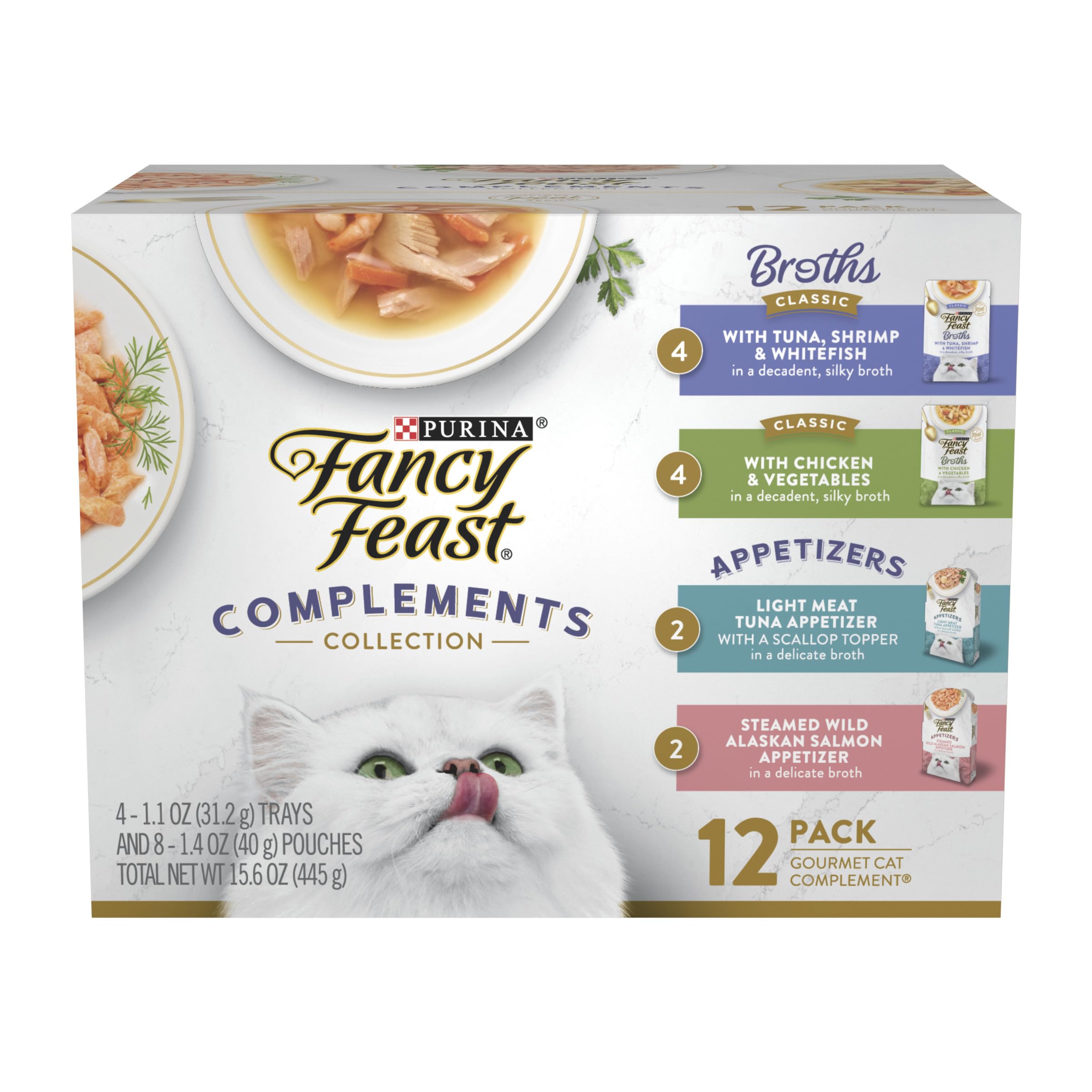 Fancy Feast Lickable Appetizers and Broths Collection Grain Free Wet Cat Food Topper Variety Pack